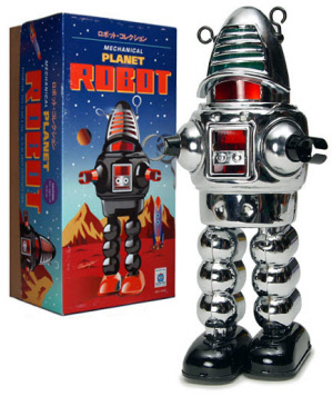 Tin Toys Planet Robot Chrome ms430c Wind Up Schylling 15775 